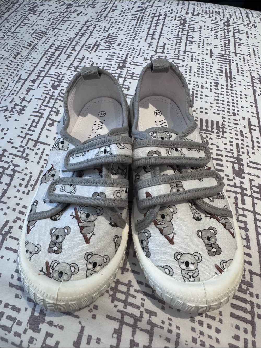 Kids Grey Koala Print Velcro Canvas Shoes